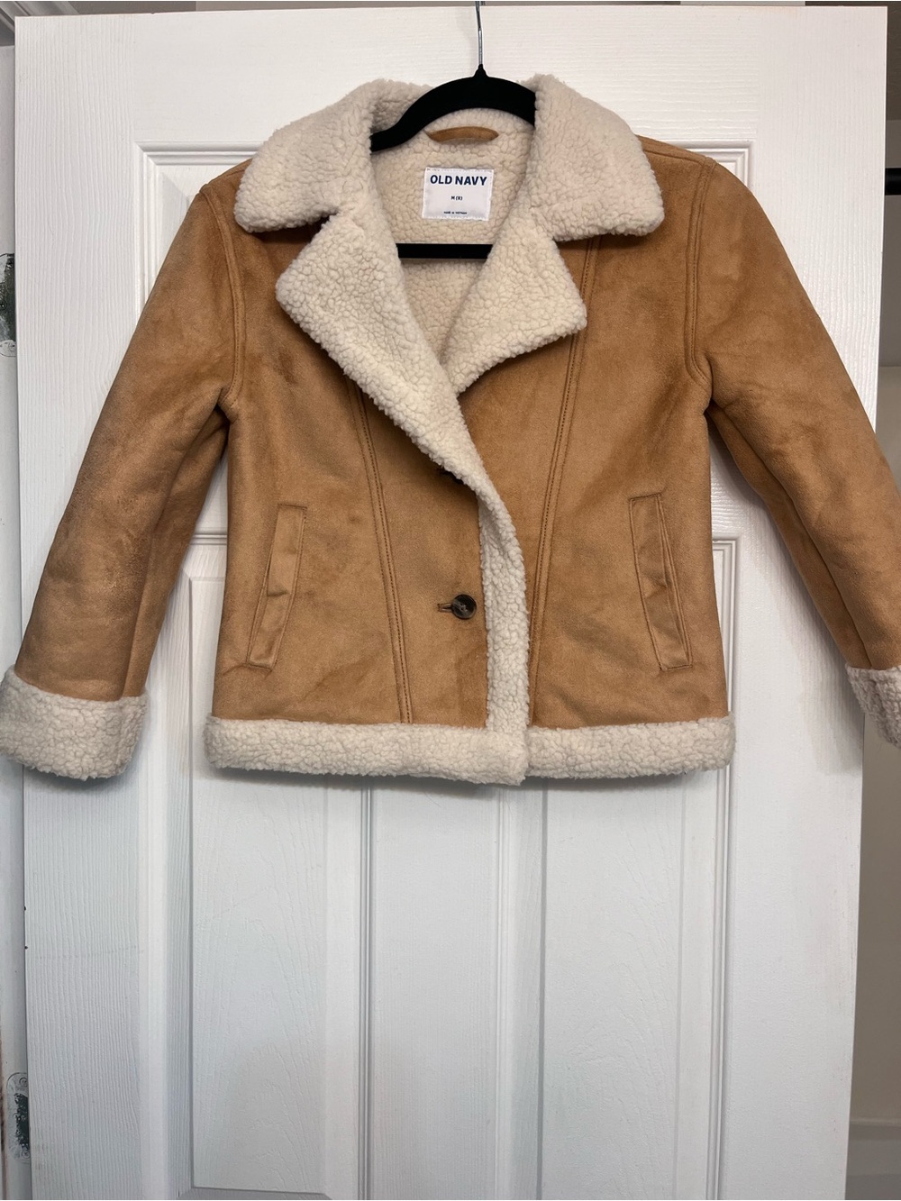 Old Navy Kids Tan Jacket with Cream Faux-Shearling Trim